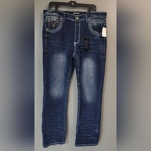 True Luck Mens  Dark Blue Boot‎ Cut  Jeans